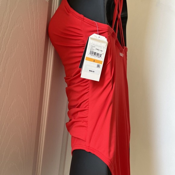NAUTICA Slimming Swim Suit One Piece Scoop Neck Ruched Back Straps Red Womens S - Picture 7 of 12